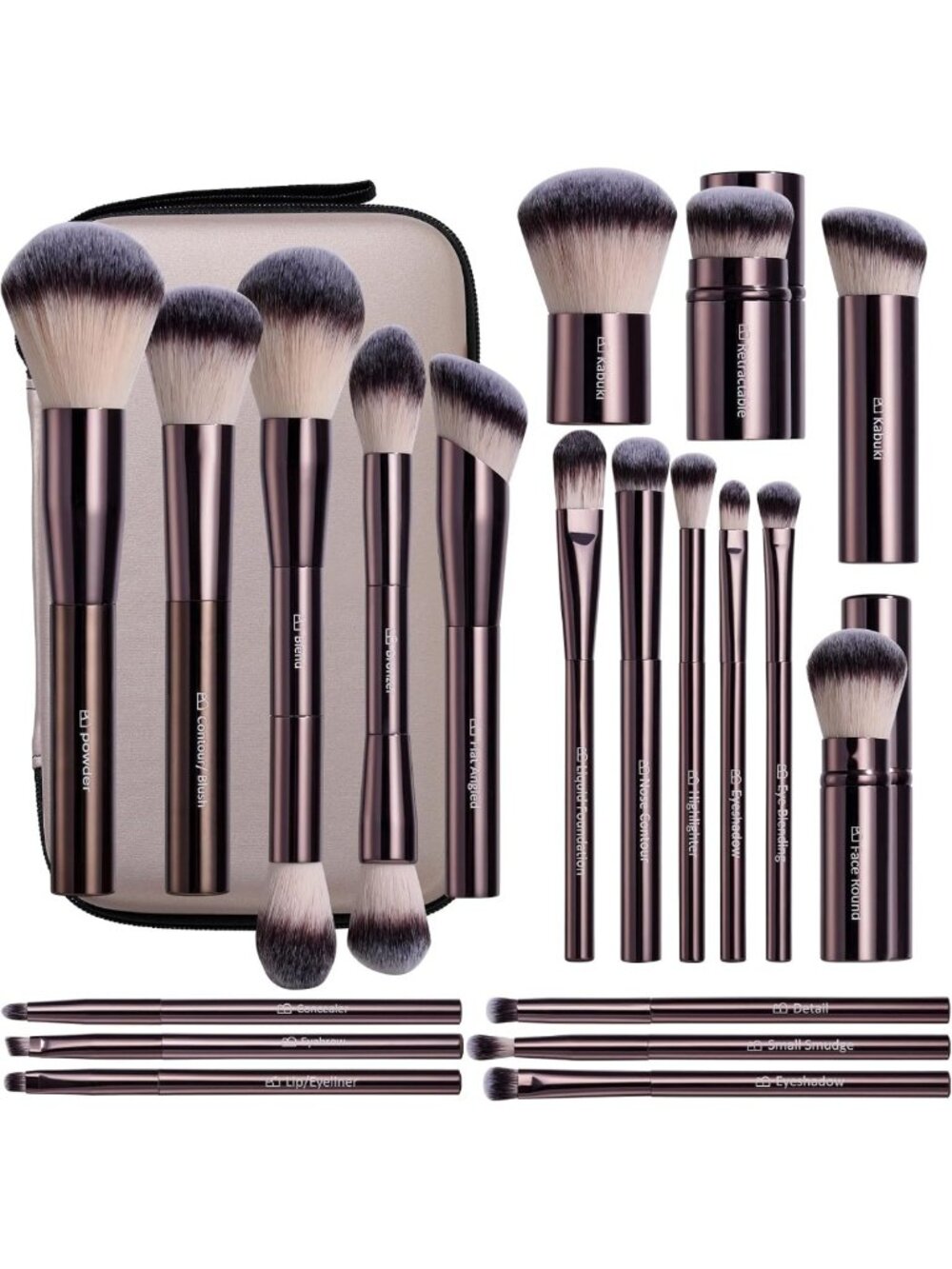 Professional Makeup Brushes Set with Travel Case - Foundation, Powder, Lip